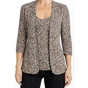 Alex Evenings 2 Piece Jacket Shell Set Tan Gray Stone Embellished Womens Small